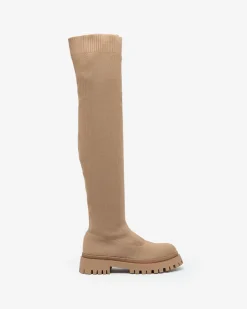 Kozaki Na Płaskim Obcasie|Kozaki Bez Ocieplenia^Royalfashion Brązowe damskie wsuwane kozaki za kolano Radgitas brązowy