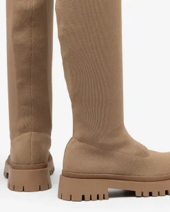 Kozaki Na Płaskim Obcasie|Kozaki Bez Ocieplenia^Royalfashion Brązowe damskie wsuwane kozaki za kolano Radgitas brązowy