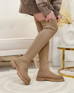 Kozaki Na Płaskim Obcasie|Kozaki Bez Ocieplenia^Royalfashion Brązowe damskie wsuwane kozaki za kolano Radgitas brązowy