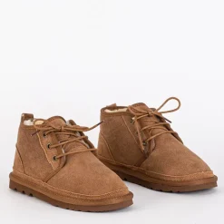 Chłopięce|Dziewczęce^Royalfashion Brązowe dziecięce krótkie sznurowane buty a'la śniegowce Tibilis Camel