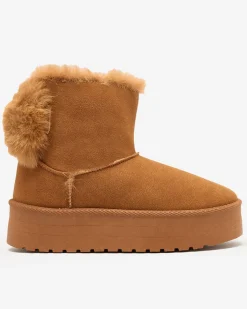 Botki Z Delikatnym Ociepleniem|Botki Na Płaskim Obcasie^Royalfashion Buty a'la śniegowce damskie w kolorze camelowym Goroggo brązowy