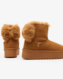 Botki Z Delikatnym Ociepleniem|Botki Na Płaskim Obcasie^Royalfashion Buty a'la śniegowce damskie w kolorze camelowym Goroggo brązowy