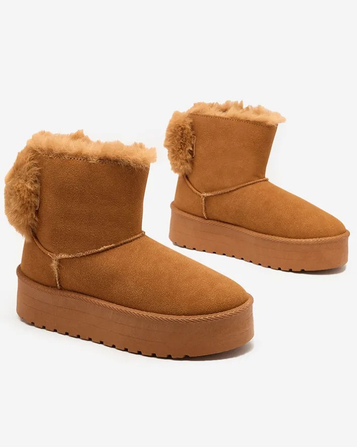 Botki Z Delikatnym Ociepleniem|Botki Na Płaskim Obcasie^Royalfashion Buty a'la śniegowce damskie w kolorze camelowym Goroggo brązowy