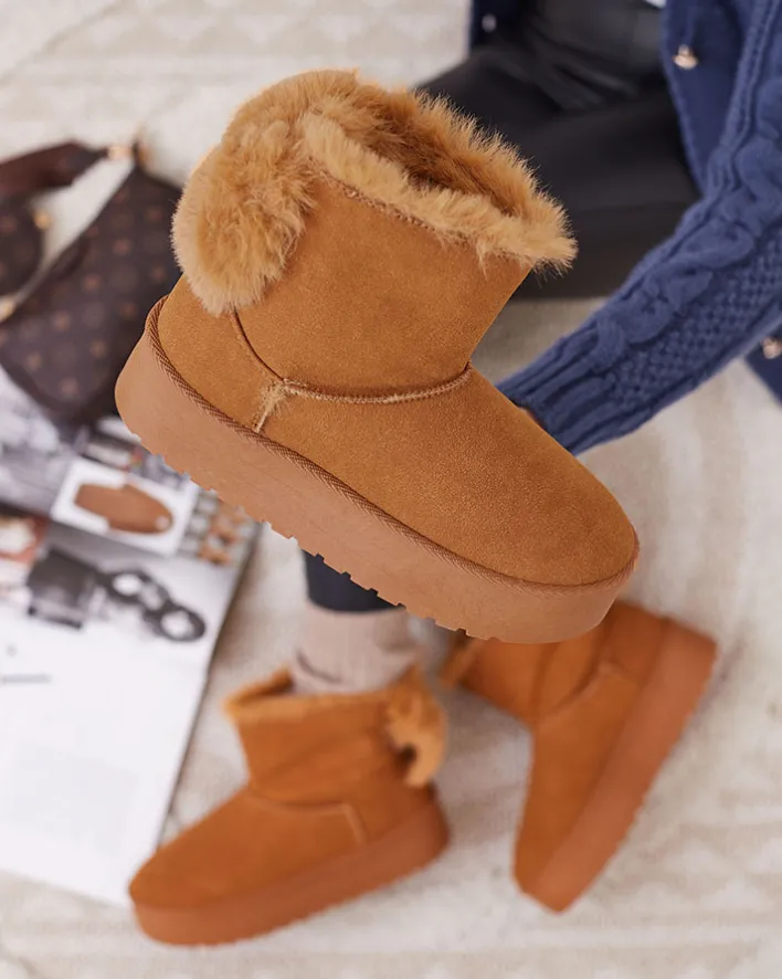 Botki Z Delikatnym Ociepleniem|Botki Na Płaskim Obcasie^Royalfashion Buty a'la śniegowce damskie w kolorze camelowym Goroggo brązowy
