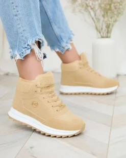 Ocieplane|Sneakersy^Royalfashion Buty sportowe damskie z ociepleniem w kolorze jasnom Cerrto brązowy