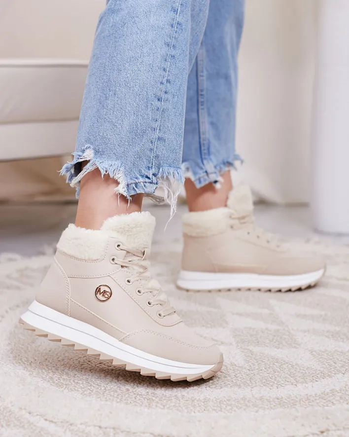 Ocieplane|Sneakersy^Royalfashion Buty sportowe damskie z ociepleniem w kolorze m Cerrto beżowy