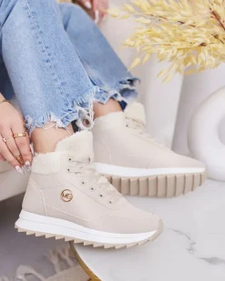 Ocieplane|Sneakersy^Royalfashion Buty sportowe damskie z ociepleniem w kolorze m Cerrto beżowy