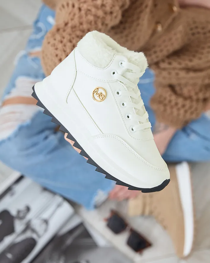 Ocieplane|Sneakersy^Royalfashion Buty sportowe damskie z ociepleniem w kolorze m Cerrto biały