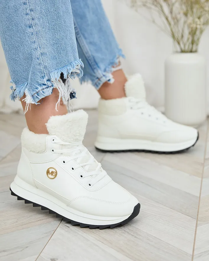 Ocieplane|Sneakersy^Royalfashion Buty sportowe damskie z ociepleniem w kolorze m Cerrto biały