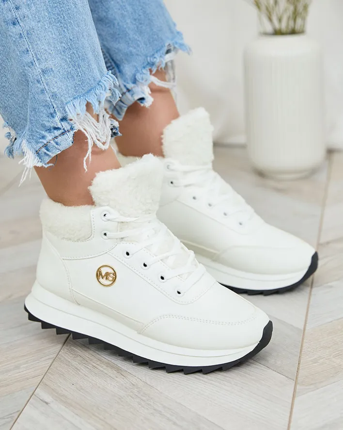 Ocieplane|Sneakersy^Royalfashion Buty sportowe damskie z ociepleniem w kolorze m Cerrto biały