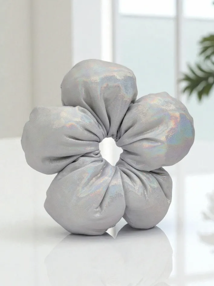 Akcesoria Do Włosów^Royalfashion Błyszcząca gumka do włosów w kształcie kwiatu srebrny