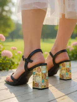 Buty Na Wielkie Wyjście|Sandały Na Słupku^Royalfashion Błyszczące damskie sandały Crystal Charm