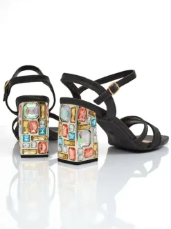 Buty Na Wielkie Wyjście|Sandały Na Słupku^Royalfashion Błyszczące damskie sandały Crystal Charm