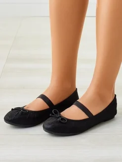 Buty Na Wielkie Wyjście|Baleriny Klasyczne^Royalfashion Błyszczące damskie baleriny z kokardką i gumką Safte czarny