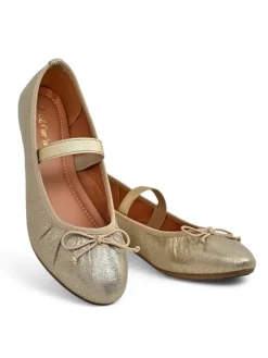Buty Na Wielkie Wyjście|Baleriny Klasyczne^Royalfashion Błyszczące damskie baleriny z kokardką i gumką Safte złoty