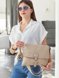 Małe Torebki^Royalfashion Casualowa damska torebka z eko skóry jasny brązowy