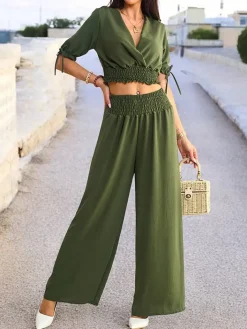 Komplety Damskie|Bluzki / Koszule / Koszulki^Royalfashion Casualowy damski komplet khaki