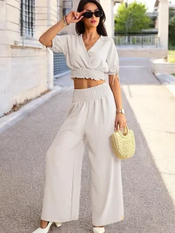 Komplety Damskie|Bluzki / Koszule / Koszulki^Royalfashion Casualowy damski komplet biały