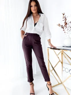 Legginsy / Tregginsy^Royalfashion Ciemnobrązowe damskie spodnie typu tregginsy Ciemnobrązowy