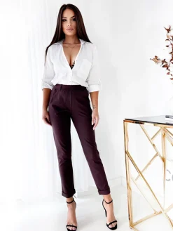 Legginsy / Tregginsy^Royalfashion Ciemnobrązowe damskie spodnie typu tregginsy Ciemnobrązowy