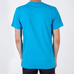 Bluzki^Royalfashion Ciemnoniebieska bawełniana koszulka męska z printem kobaltowy