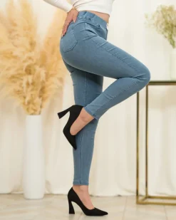 Legginsy / Tregginsy^Royalfashion Ciemnoniebieskie damskie tregginsy a'la jeans Ecru