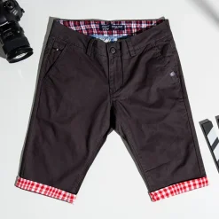 Spodnie|Spodnie^Royalfashion Ciemnoszare męskie spodenki z mi wstawkami czerwony