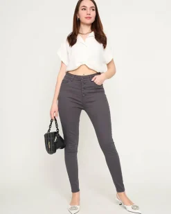 Jeansy^Royalfashion Ciemnoszare jeansy damskie rurki