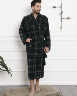 Szlafroki^Royalfashion Ciemnozielony męski szlafrok w kratę