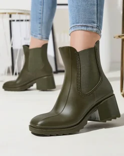 Botki Bez Ocieplenia|Botki Na Płaskim Obcasie^Royalfashion Ciemnozielone damskie botki Caldala zielony