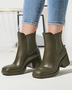 Botki Bez Ocieplenia|Botki Na Płaskim Obcasie^Royalfashion Ciemnozielone damskie botki Caldala zielony