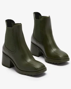 Botki Bez Ocieplenia|Botki Na Płaskim Obcasie^Royalfashion Ciemnozielone damskie botki Caldala zielony