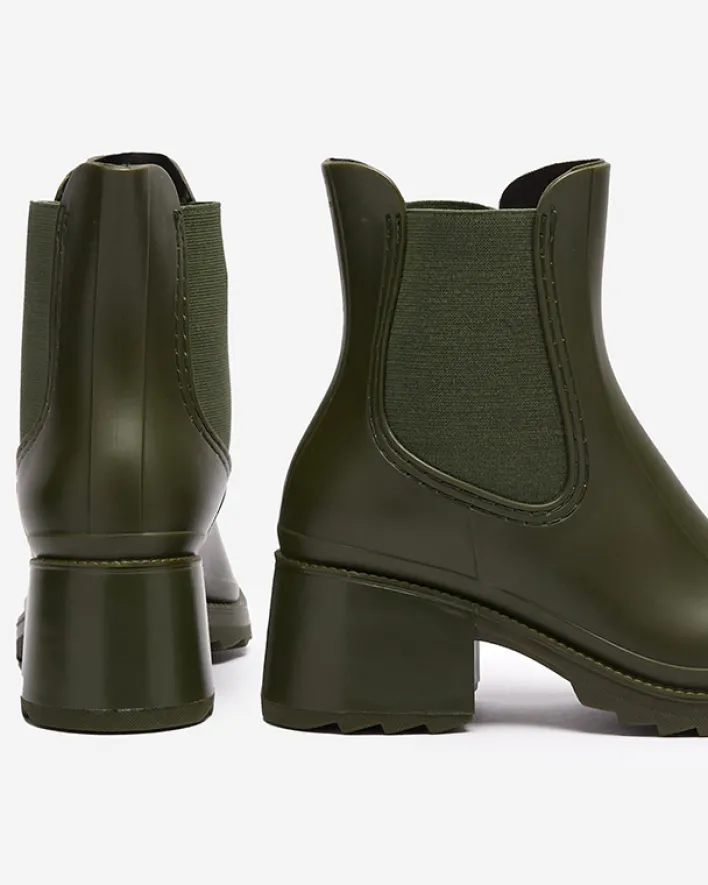 Botki Bez Ocieplenia|Botki Na Płaskim Obcasie^Royalfashion Ciemnozielone damskie botki Caldala zielony