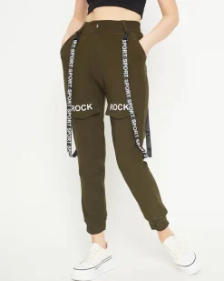 Spodnie Cargo|Spodnie Dresowe^Royalfashion Ciemnozielone damskie materiałowe spodnie typu bojówki z szelkami zielony