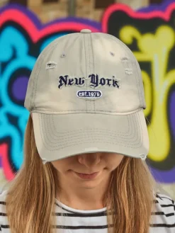 Czapki I Kapelusze^Royalfashion Czapka z Daszkiem New York 1976 z przetarciami beżowy