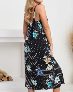 Sukienki Letnie|Sukienki Długie^Royalfashion Czarna damska midi sukienka na ramiączkach w groszki czarny