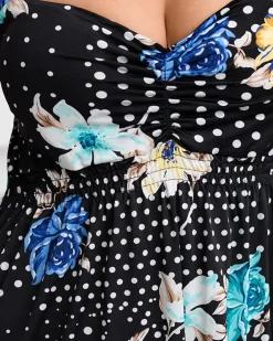 Sukienki Letnie|Sukienki Długie^Royalfashion Czarna damska midi sukienka na ramiączkach w groszki czarny