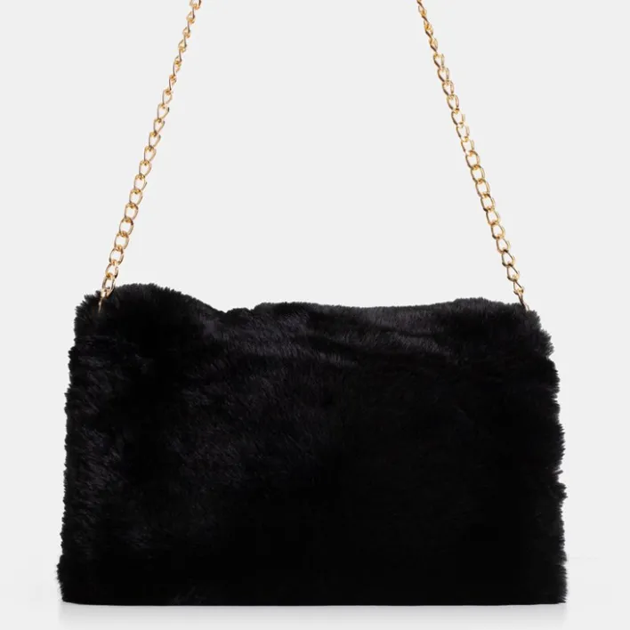 Wieczorowe|Małe Torebki^Royalfashion Czarna futrzana torebka na ramię czarny