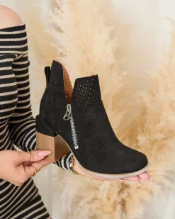 Botki Bez Ocieplenia|Botki Na Słupku^Royalfashion Czarne ażurowe botki na słupku Veviret czarny