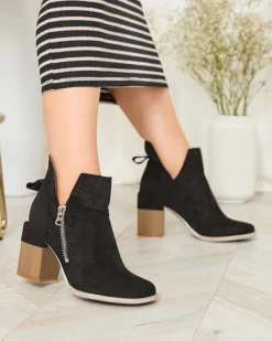 Botki Bez Ocieplenia|Botki Na Słupku^Royalfashion Czarne ażurowe botki na słupku Veviret czarny