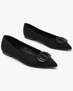 Baleriny Klasyczne^Royalfashion Czarne baleriny damskie w szpic z ozdobą na nosku Tidita czarny