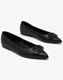 Baleriny Klasyczne^Royalfashion Czarne baleriny damskie w szpic z ozdobą na nosku Manixy czarny