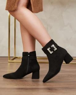 Botki Bez Ocieplenia|Botki Na Słupku^Royalfashion Czarne botki damskie na niskim słupku Masemart czarny