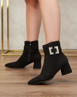 Botki Bez Ocieplenia|Botki Na Słupku^Royalfashion Czarne botki damskie na niskim słupku Masemart czarny