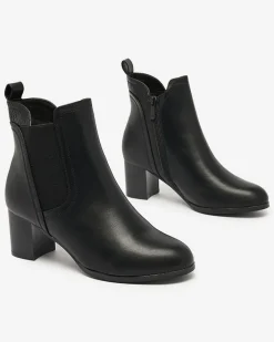 Botki Z Grubym Ociepleniem|Botki Na Słupku^Royalfashion Czarne botki damskie na niskim słupku Nejerya