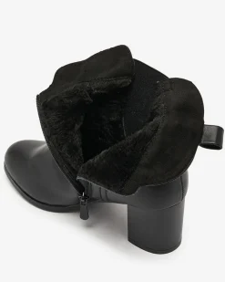 Botki Z Grubym Ociepleniem|Botki Na Słupku^Royalfashion Czarne botki damskie na niskim słupku Nejerya