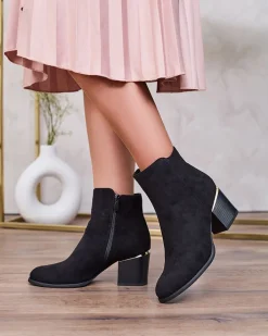 Botki Z Delikatnym Ociepleniem|Botki Na Słupku^Royalfashion Czarne botki damskie na niskim słupku Traestra czarny