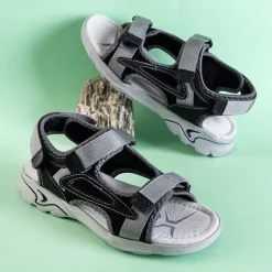 Chłopięce^Royalfashion Czarne chłopięce sandały na rzepy Asitop czarny