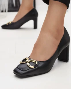 Klasyczne^Royalfashion Czarne czółenka damskie na słupku Cancoro czarny