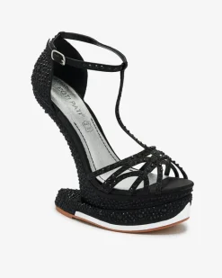 Klasyczne|Sandały Na Koturnie^Royalfashion Czarne czółenka damskie z cyrkoniami Nekko czarny